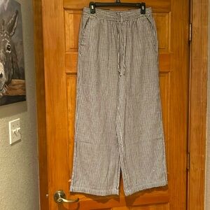 Old Navy Linen Wide Leg full length pants size Med Grey Striped